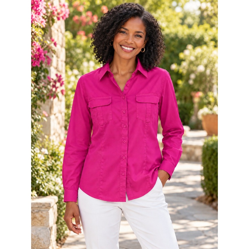 Chico's Women 1.5 (Med) Fuschia Button Front Dress Shirt No Iron Career Office